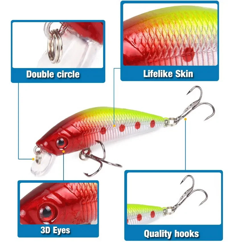 Aorace Minnow Fishing Lure 70mm 8g 3D Eyes Crankbait wobbler Artificial Plastic Hard Bait Tackle 250708