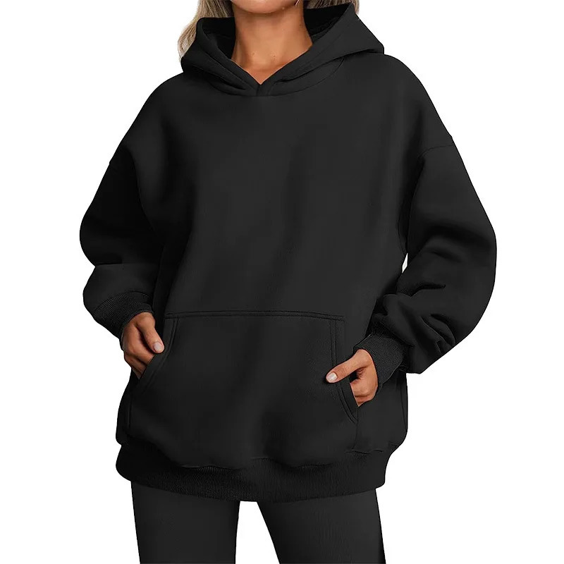 Women Hoodies Pullover Hooded Sweat Shirts Solid Color Jogger Long Sleeve Black Jogging Men Sweatshirt Sport Top Winter Clothing 250707