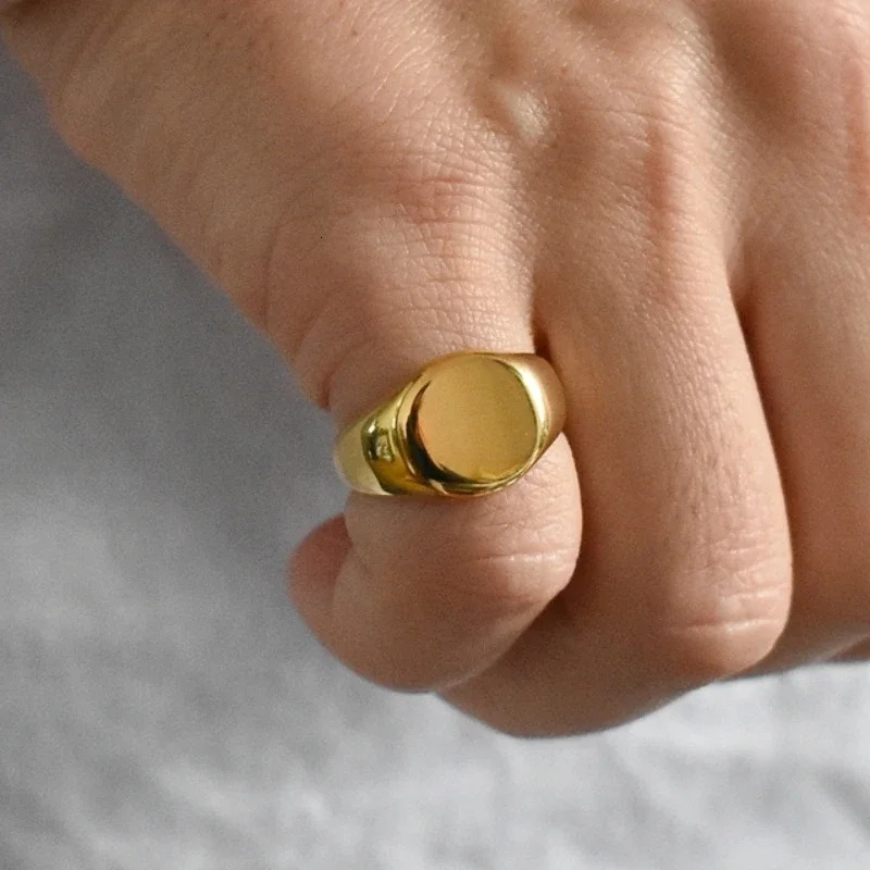 Mens Flat-Top Signet Ring for Men Jewelry Stainless Steel Vintage High Polished Gold Color Round Male Jewellery Jewels 250708