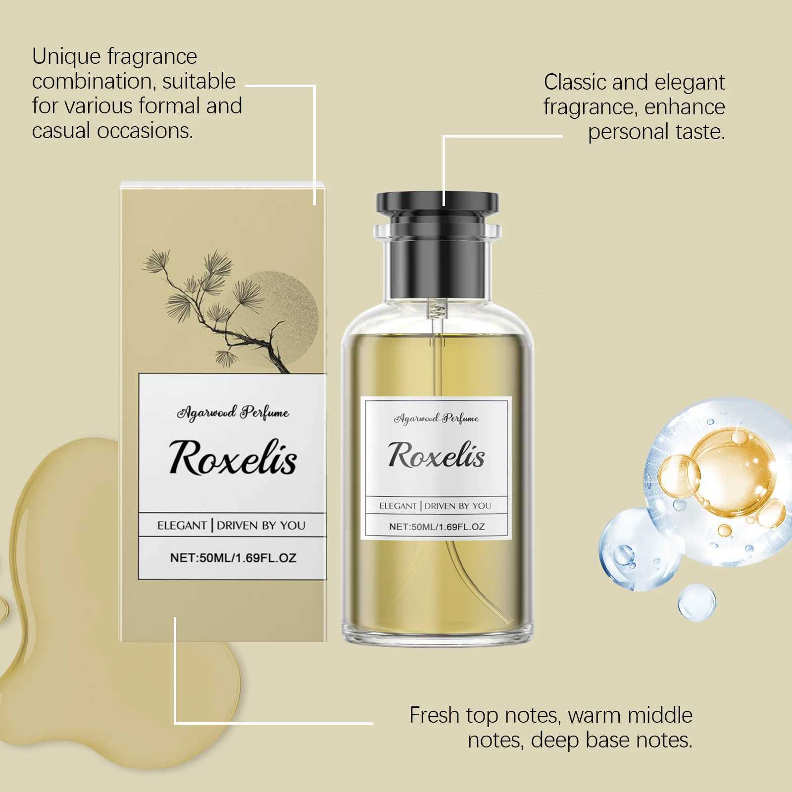 Roxelis 50ml Agarwood Perfume Fresh Lasting Fragrance Luxury Woody Scent Flirting Pheromone Dating Deodorant Body Perfume Spray W250712