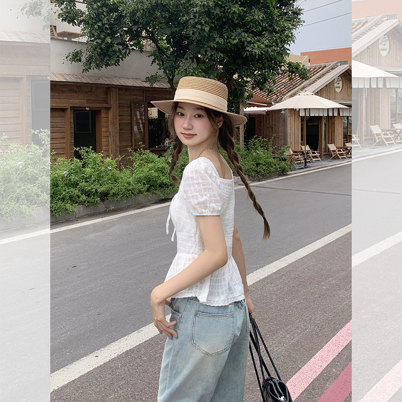 New Women's Top Pure Desire Style Bow Short Sleeve T-shirt Women's Summer New French Age Reducing Waist Slimming Short Top New Designer T-sh