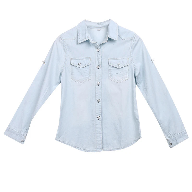 Summer Fashion Women Casual Long sleeve tops Soft Jean Denim Sleeve Shirt Tops Blouse Jackets Femenino Camisas De Mujer 250704