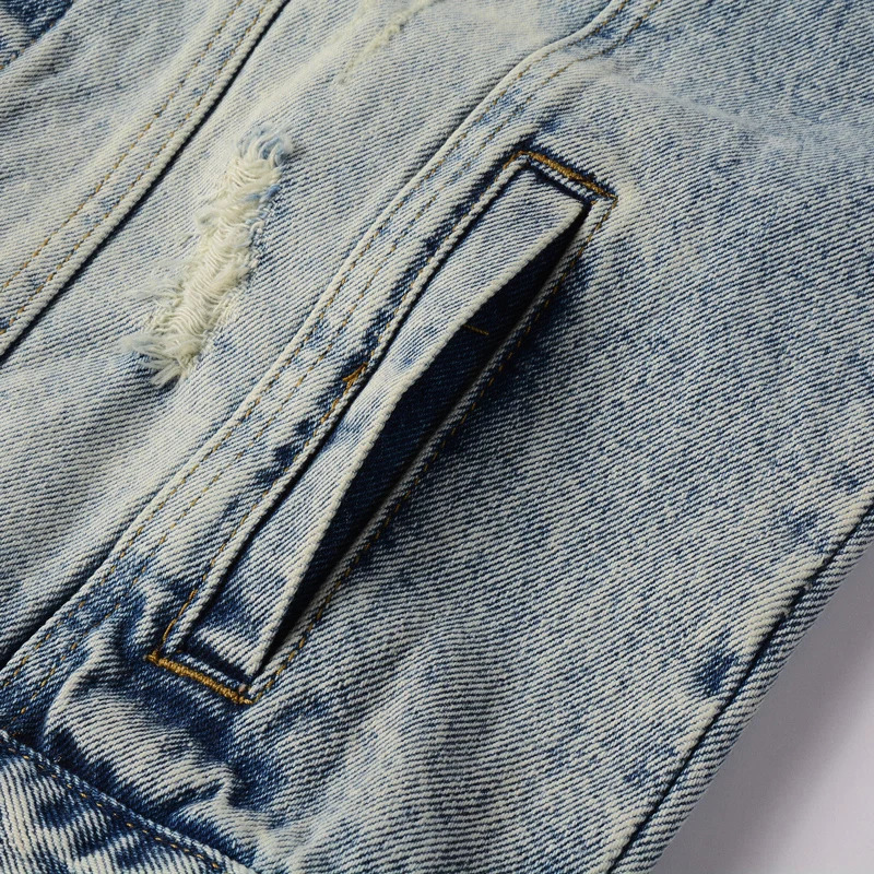 Street er Fashion Men Jacket Retro Blue Flash Embroidery Patched Ripped Denim Jacket Men Coat Y2K Hip Hop Chaquetas Hombre 250710