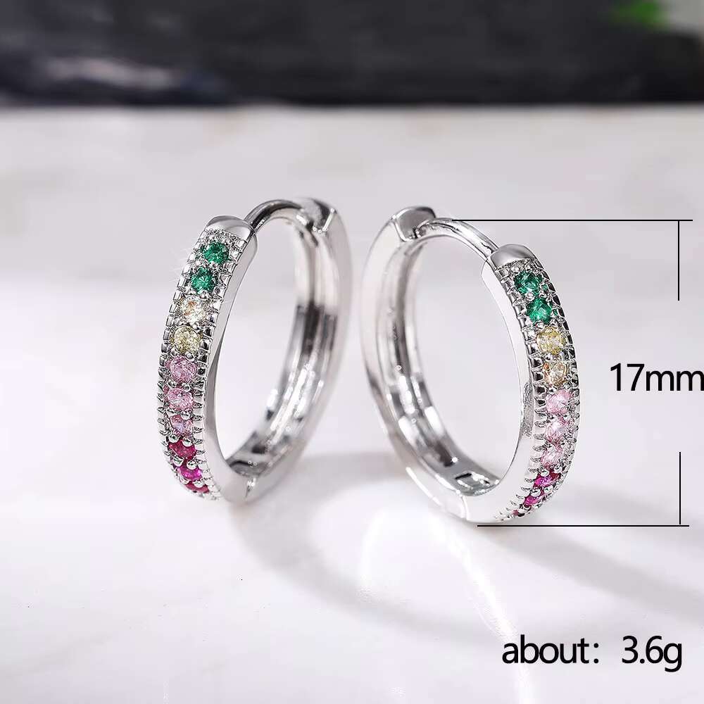 Fashion Cheap Wholesale Women Geometric Zircon Color Crystal Jewelry Delicate Rhinestone Small Rainbow Earrings Hoop