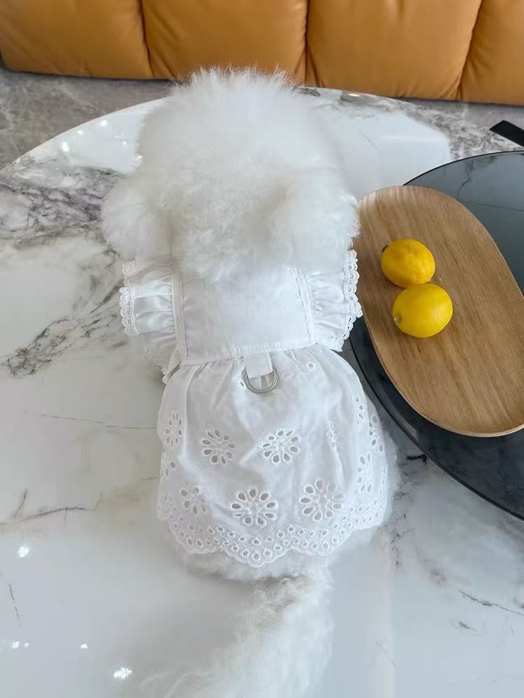 T699 Pet clothes summer new lace flying sleeve princess dress Teddy Bichon dog cat traction buckle sun protection clothes