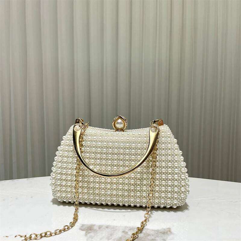 Designer Bags Creamy White Pearls Wedding For Women Elegant Double-Side Beading Evening Bags Fashionable Handbags Gold Top-Handle Clutch Luxury Bag