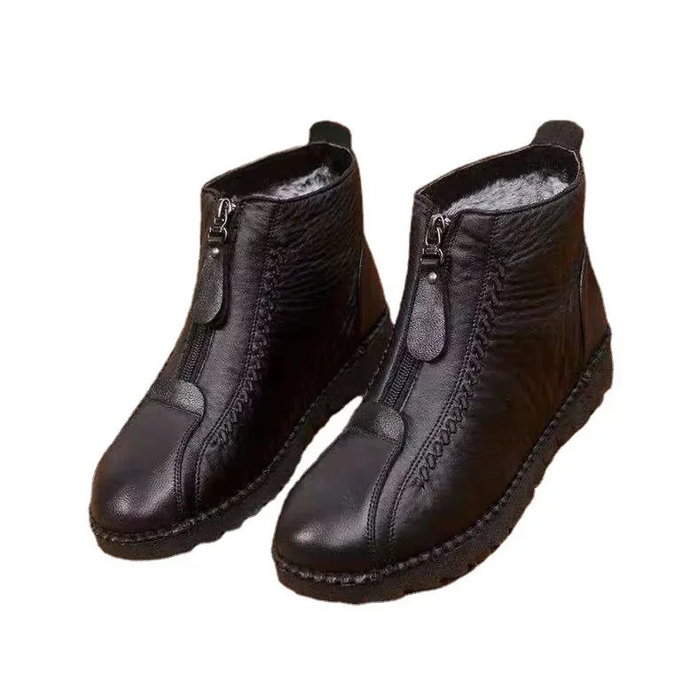 Winter Women Ankle Boots Fashion Warm Mothers Boots Flat-Bottom Comfortable Non Slip Front Zipper Closure Female Footwear 250707