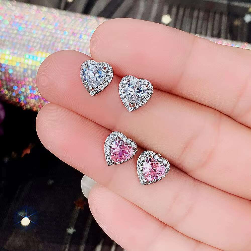 7 Colors Crystal Rainbow Gradient Zirconia Vintage Fashion Earrings Wedding Heart Stud Earring for Women
