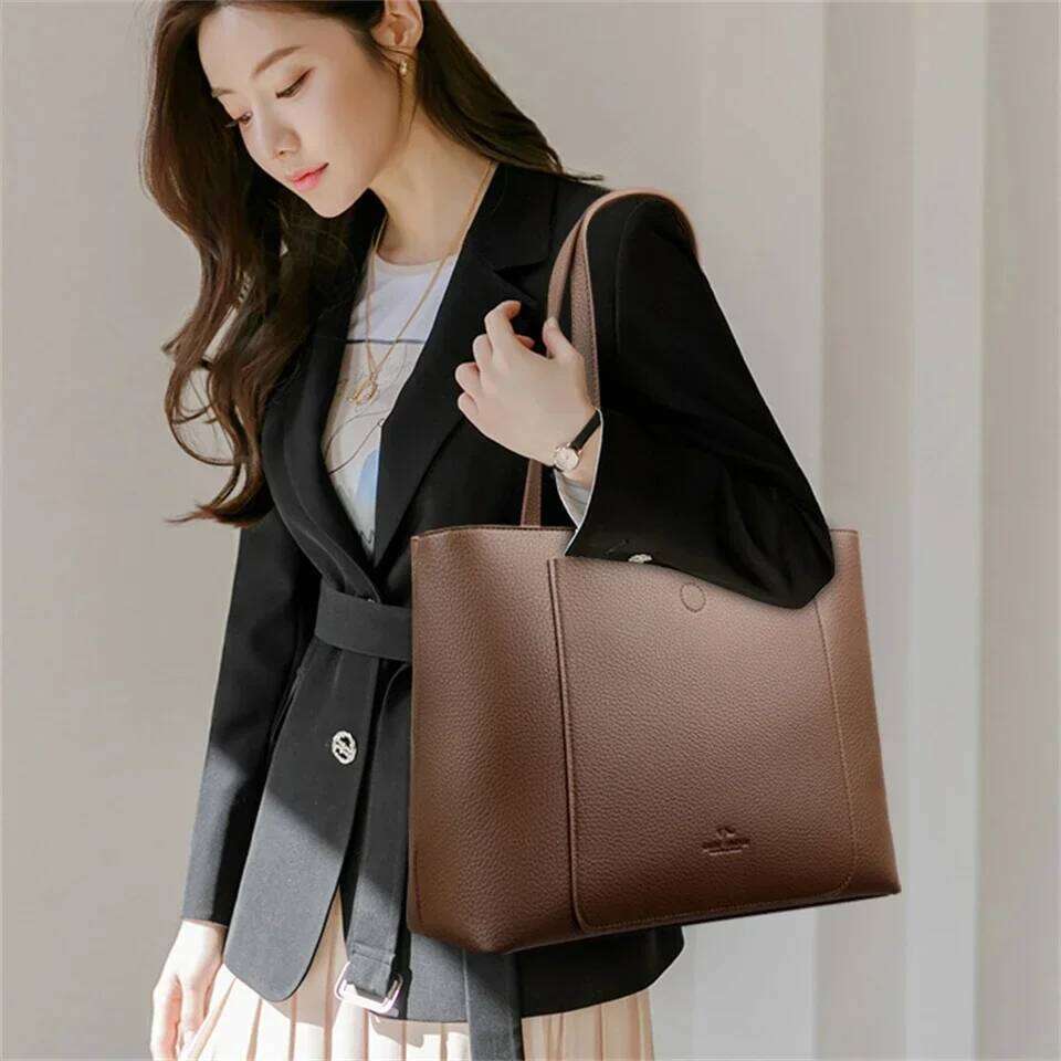 Genuine Brand Soft Pu Leather Hand Big Handbags Women Shoulder Bags for Laptop Designer Tote Shopping Top Handle Bag