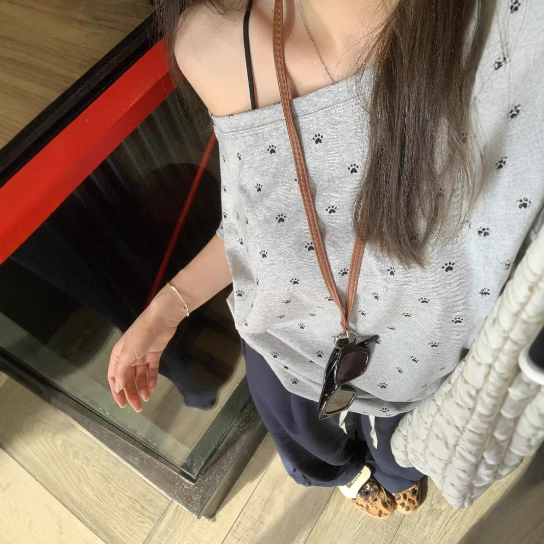 New Women's Top with Spicy Girl Off Shoulder Short Sleeve Women's T-shirt Summer New Printed Style Top New Designer T-shirt