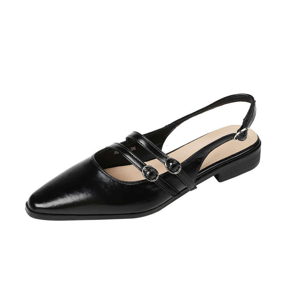 978-2 French Style Pointed Toe Spring New Double Buckle Low Heel Single Daily Commuter Women's Shoes