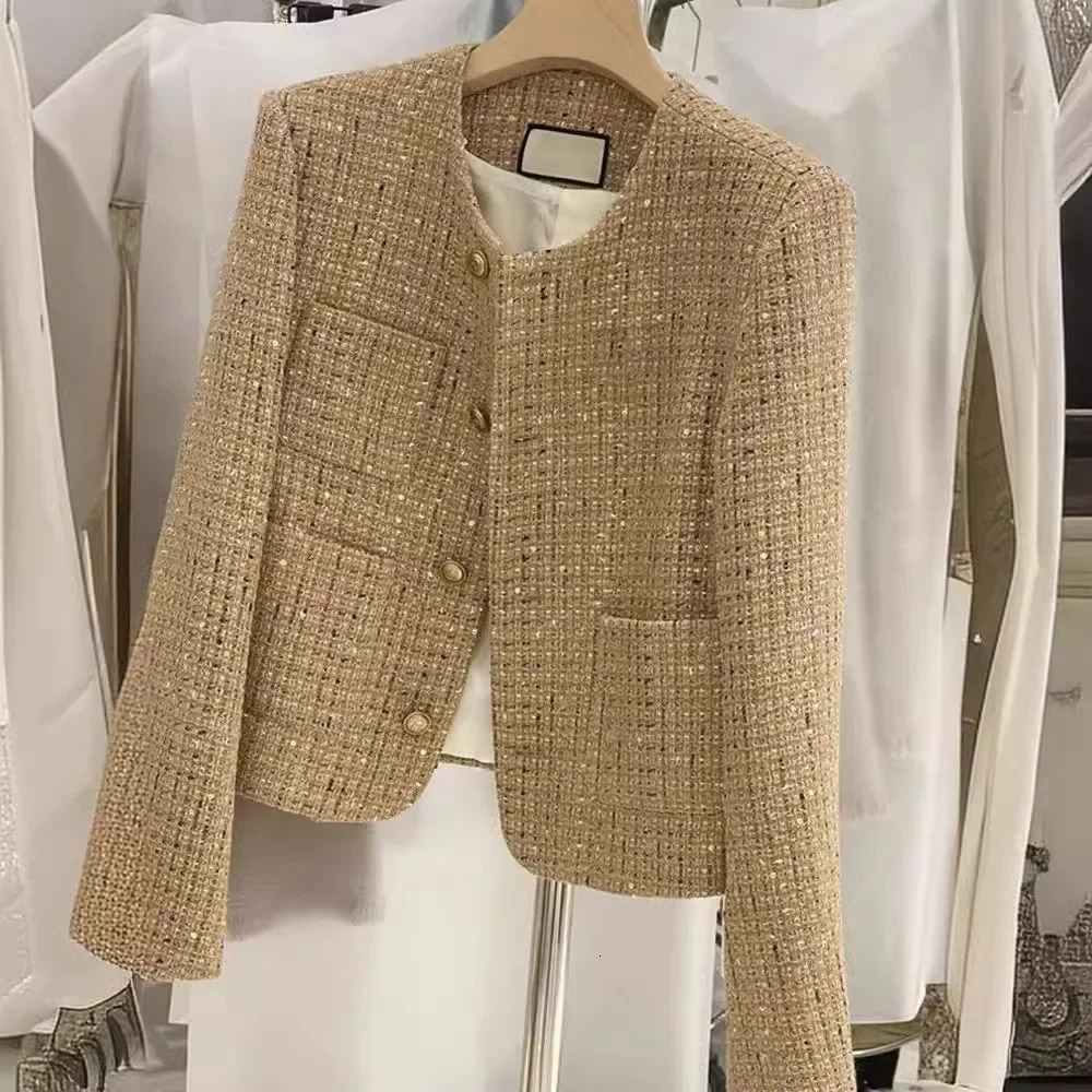 Spring Autumn High-end Elegant Feel Cropped Jacket For Women Crew Neck Socialite Styletweed Style 250708