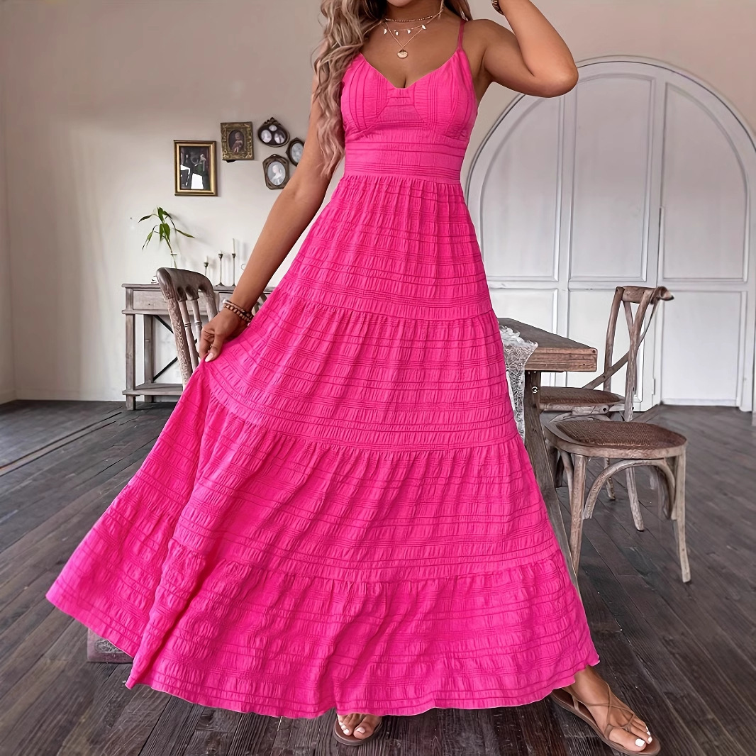 2025 Summer New Women's Skirt New V-neck Lace Pattern Dress Back Tie Solid Color Long Dress New Luxury Designer Women's Skirt