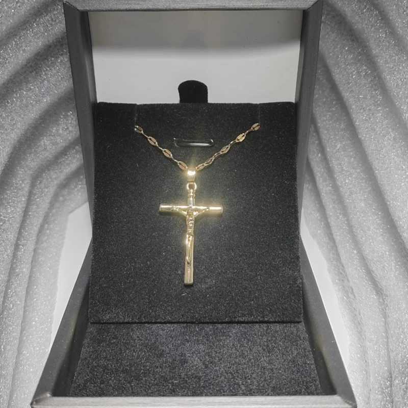 14K Gold Plated Titanium Steel Necklace with Gold Plated Cross Pendant Punk Hip-hop Necklace for Men and Women W250714