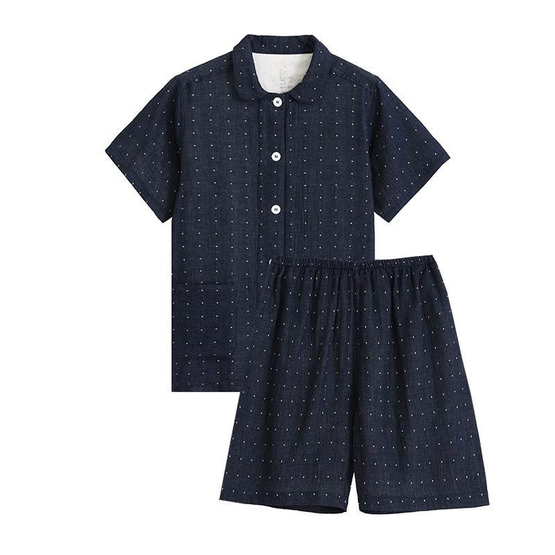 B968-Cotton double-layer yarn short-sleeved shorts pajamas women's spring and summer Japanese style no side seams pure cotton home clothes thin s