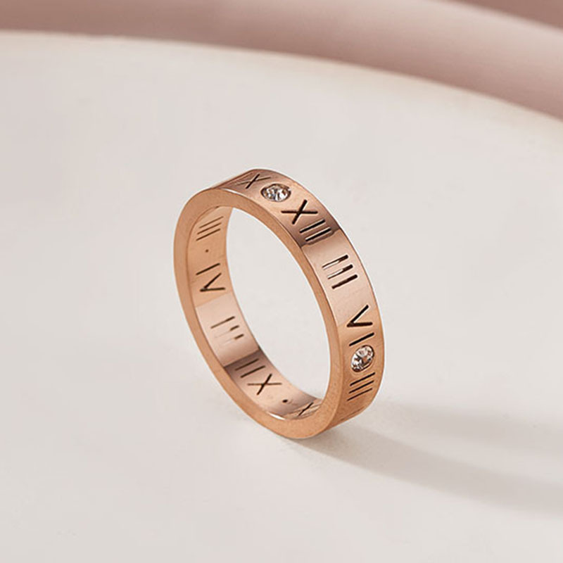 Classical Titanium Steel Roman Numeral Ring for Women Men 18K Real Gold Silver Designer Crystal Lovers Couple Ring Stainless Steel Diamond Rings Jewel