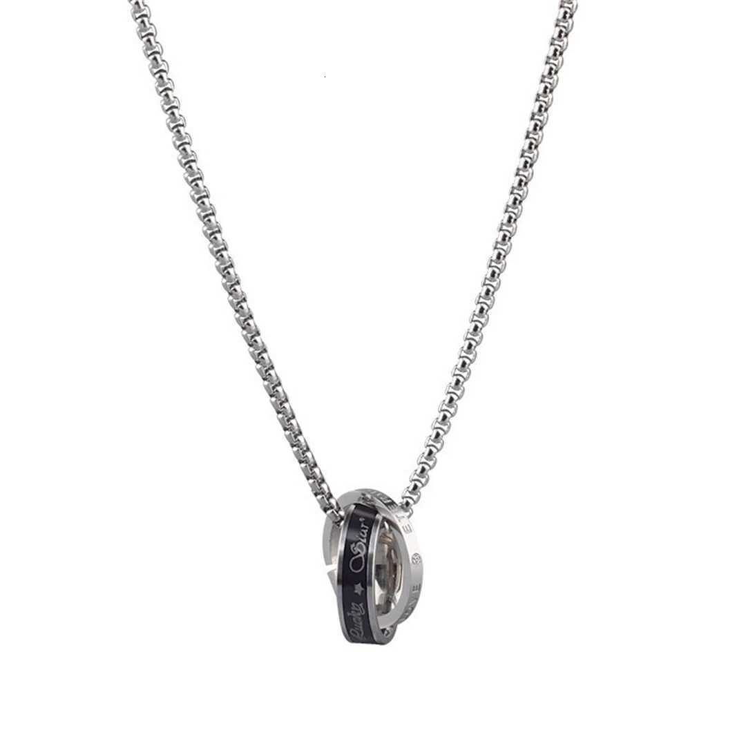 Mens Titanium Steel Necklace Fashion Double Ring Drip Oil Inlaid Zircon Sweater Chain Necklace Stainless Steel Jewelry Gift W250712