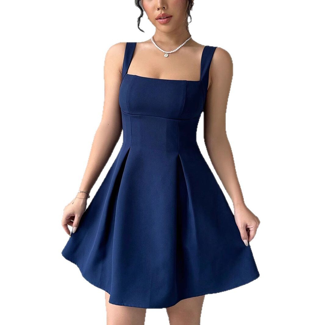 2025 Summer new women's dress, new sexy and fashionable belt tie short sleeved square neck dress, new luxury designer women's dress