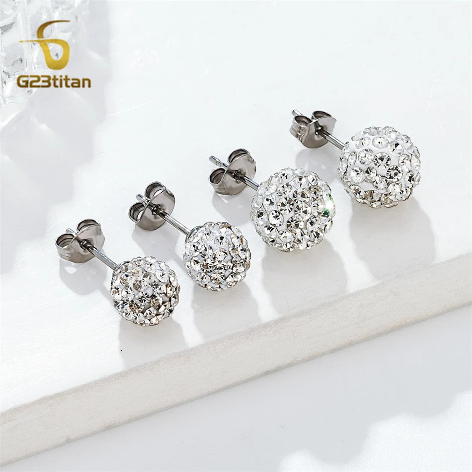 Colors Crystal Bead Polymer Clay Earrings G23 Ear Stud Micro Pave Rhinestone Disco Ball Hypoallergenic Piercing Jewelry 250708