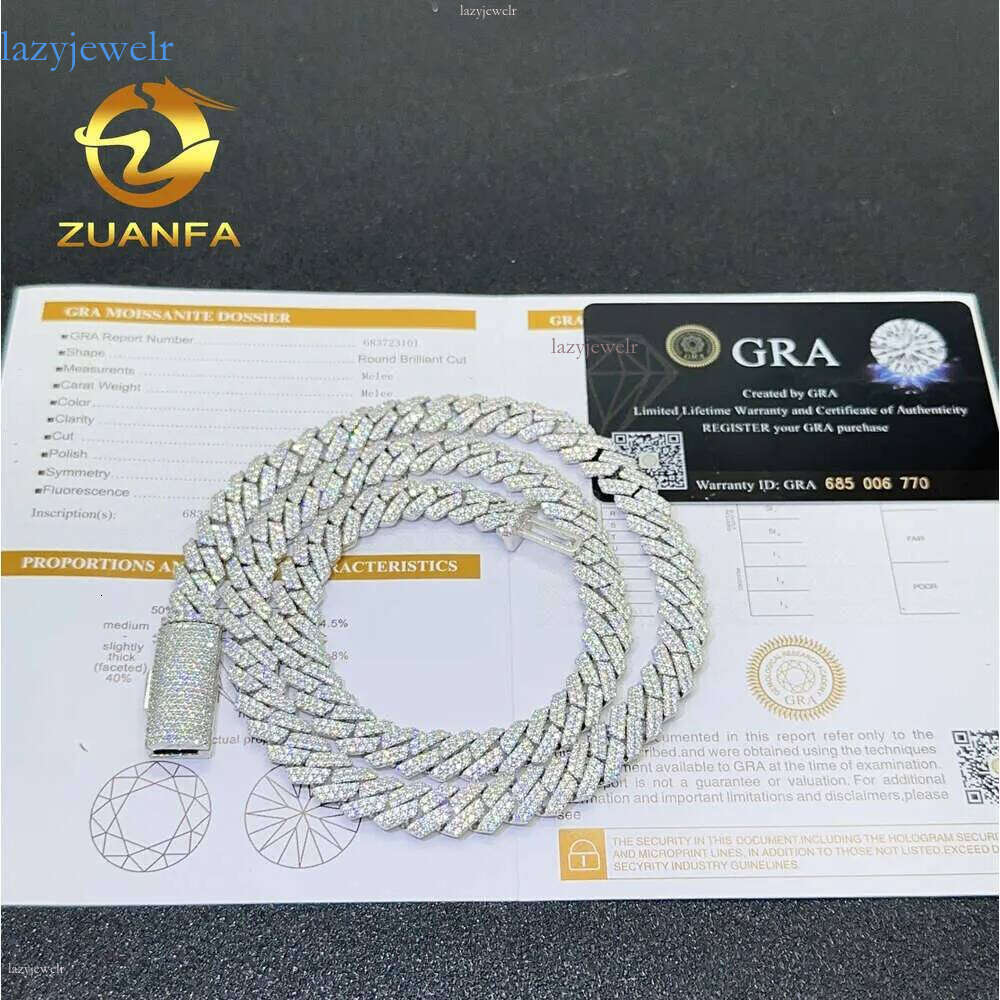 pendant necklaces designer for men Fine jewelry pass dia tester iced out Miami necklace Sterling Sier 14mm cuban link chain moissanite
