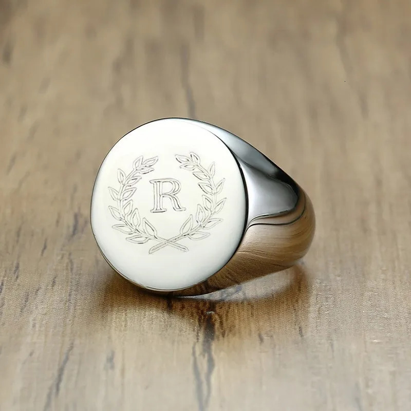 Personalized Rings Mens Stainless Steel Round Signet Ring With Po Name Man Custom Jewelry 250708