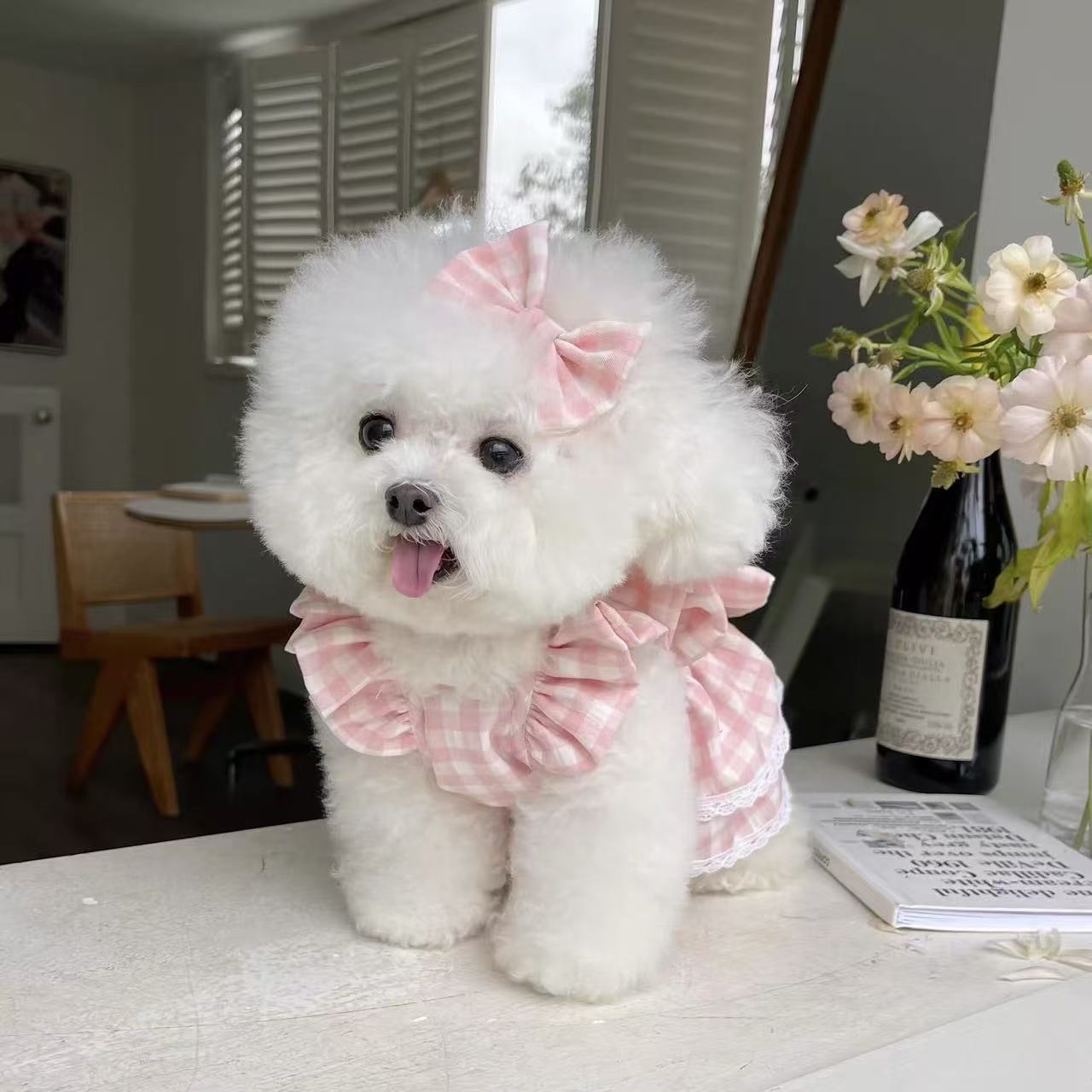 T703 Spring and summer thin pet clothes floral flying sleeves princess dress for dogs and cats summer thin sun protection skirt breathable