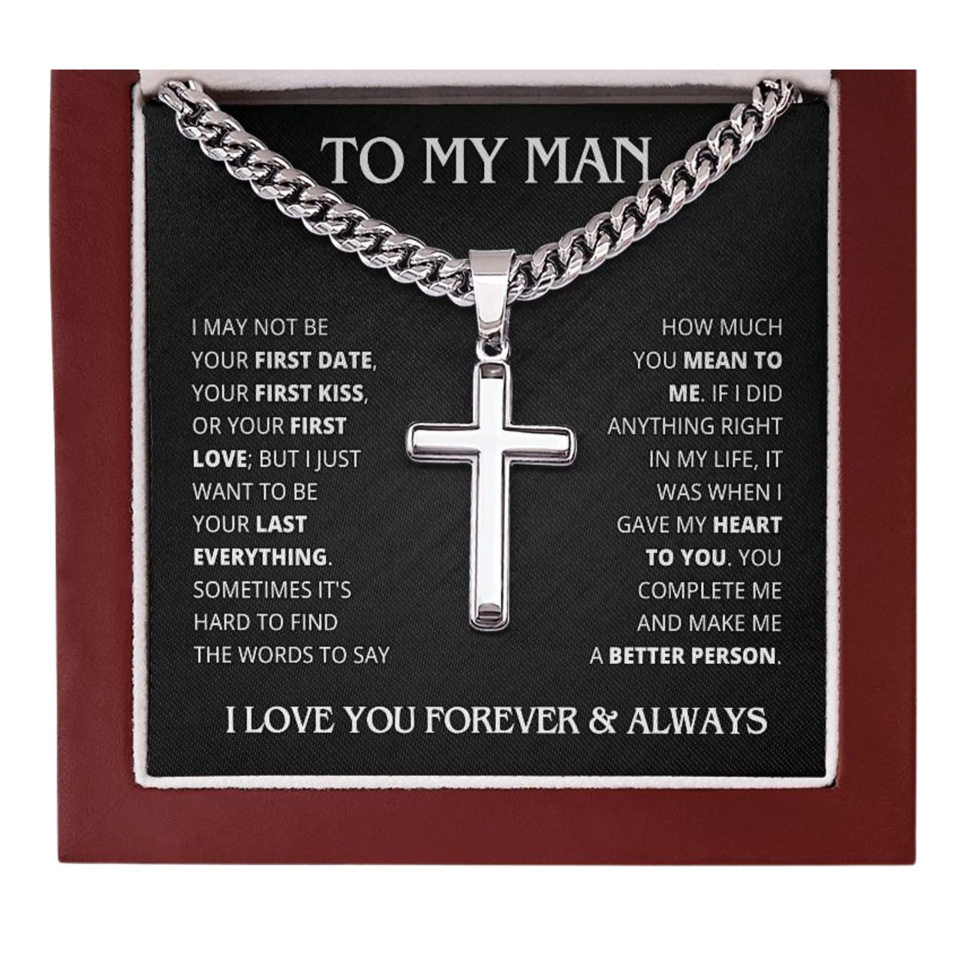 Luxury Jewelry Designer Jewelry Cross-border Amazon New Stainless Steel 'to My Man' Cross Pendant Men's Necklace Father's Day Gift