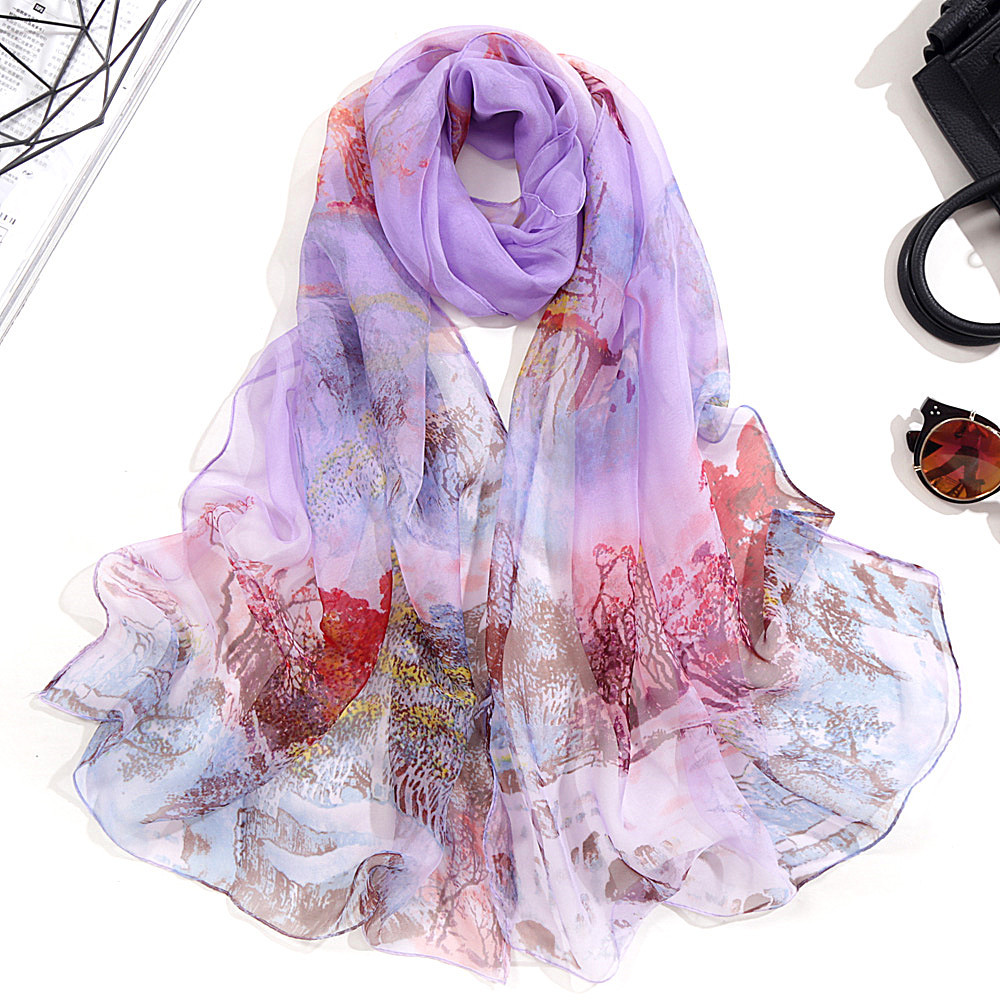 K1330 New thin spring and autumn Qiaoqi all-match small silk scarf sunscreen silk scarf Shanshuirenjia scarf Korean version good quality delivery