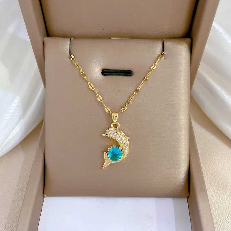 Exquisite Fashionable and Cute Micro-bedded Dolphin Stainless Steel Necklace IC and Versatile Clavic Chain W250712