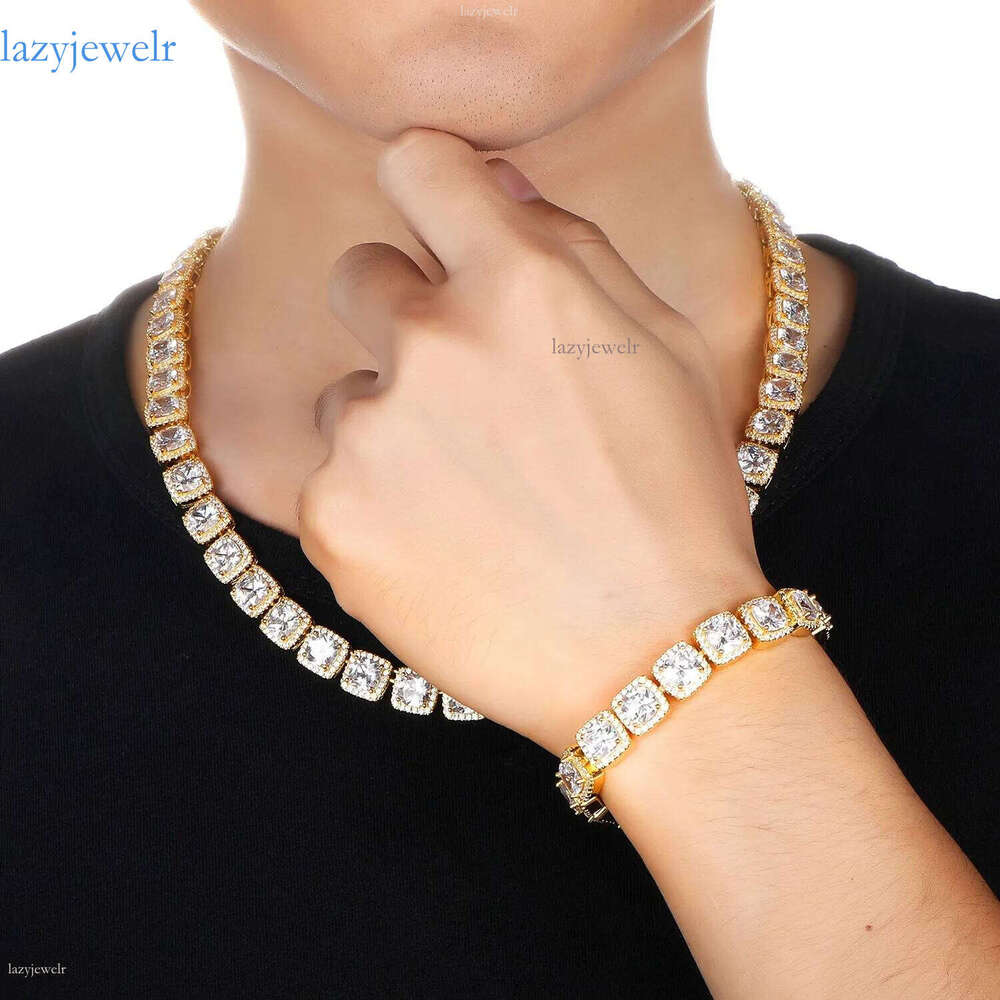 Chains Mens Iced Out 12mm Square Dia Necklaces Hip Hop Bling Women Trendy Miami Cuban Curb Link Chain Bracelet Fashion Gold Sier Hipster Punk Jewelry 
