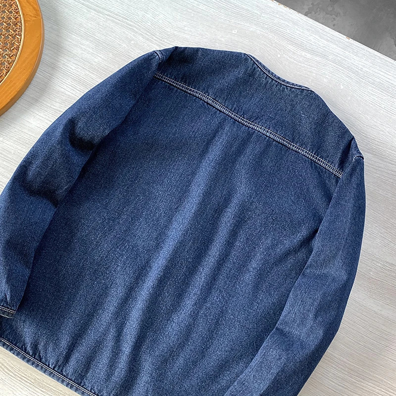 Gmiixder Heavy-duty Washed Jacket Composite Velvet Lining Autumn Winter Collarless Denim Padded Coats for Men Women for Couples 250710