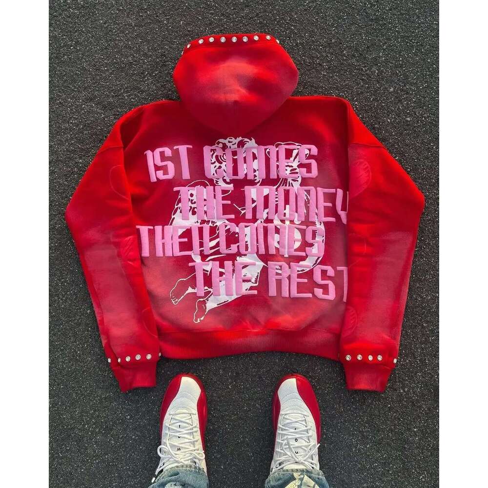 American Retro Gothic Rivet Elements Oversized Letters Hoodie Women's Y2K New Haruku Hip-Hop Casual Joker Street Wear