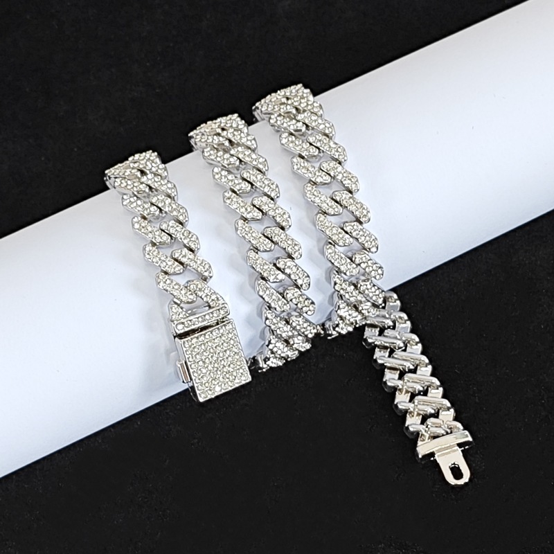 Luxury Jewelry Designer Jewelry New European And American Hip Hop Trend 12mm Bar Shape Small Flip Chain Full Diamond Necklace Large Gold Chain
