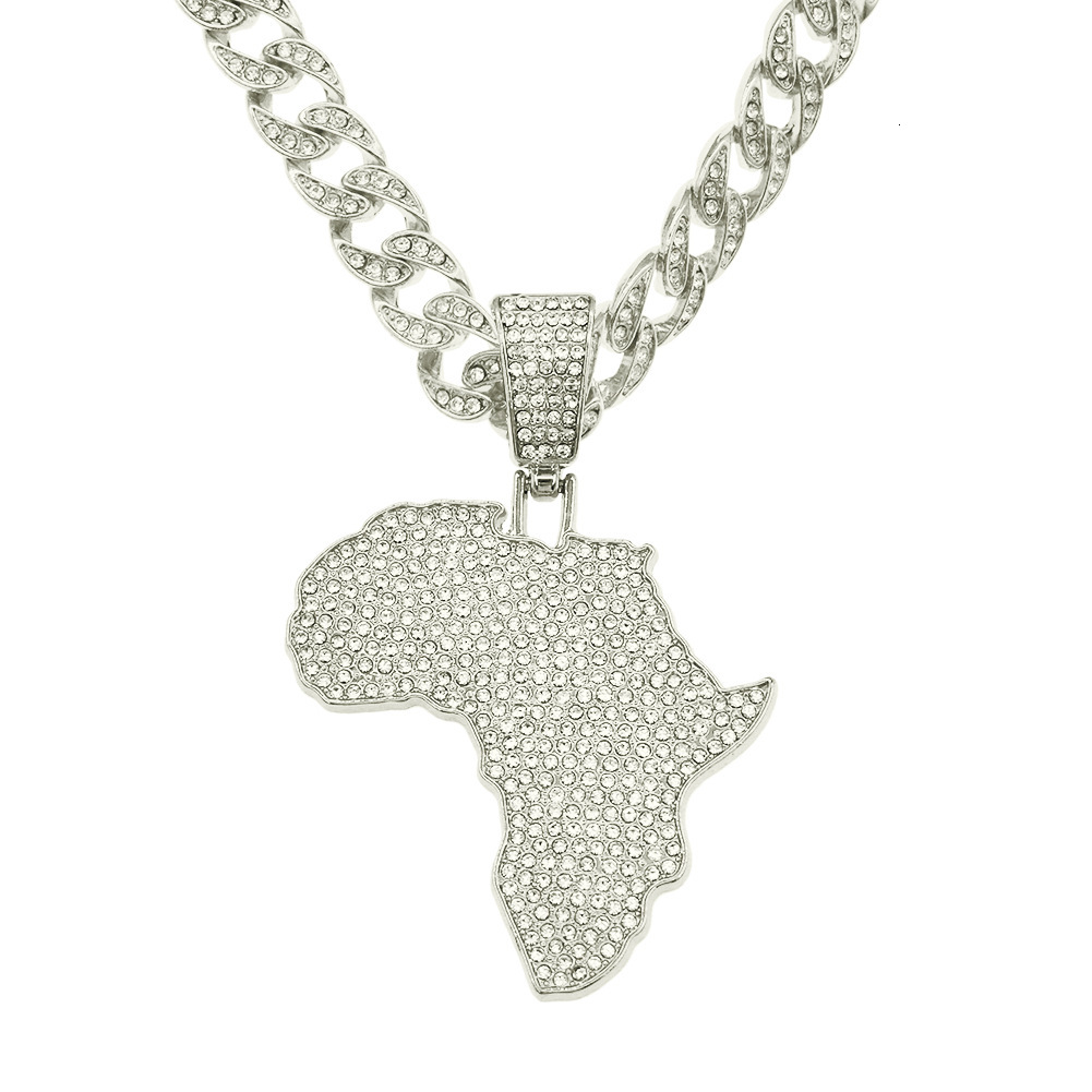 Luxury Jewelry Designer Jewelry Personalized Full Diamond Map Pendant Chain Necklace European And American Hip Hop Trendy Cool Choker Collarbone Chain