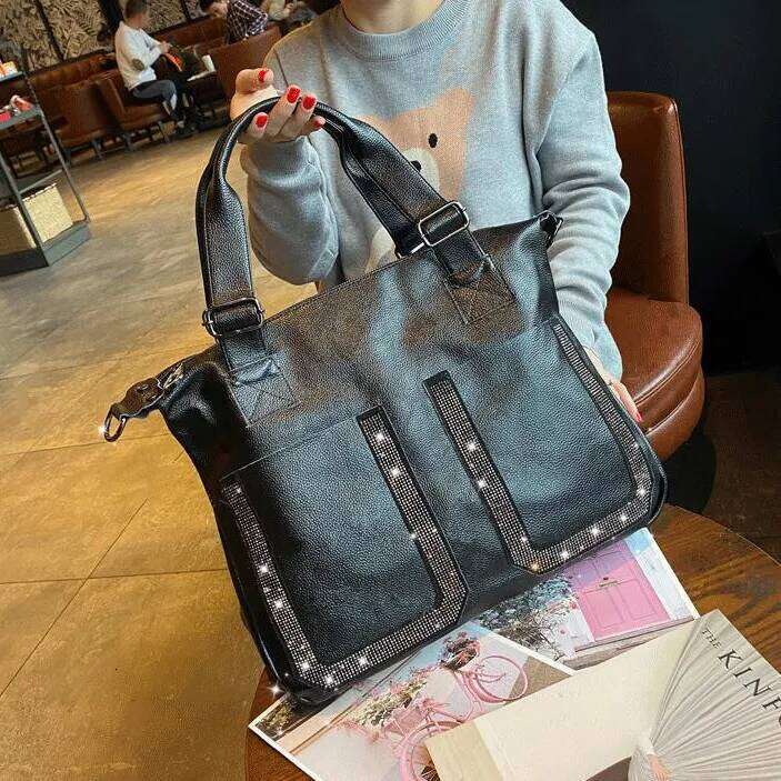 Fashion Dia Leather Women Handbags Tote Soft Black Cowhide briefcase Shoulder Bag 14 Inch Laptop Bags Big 2024
