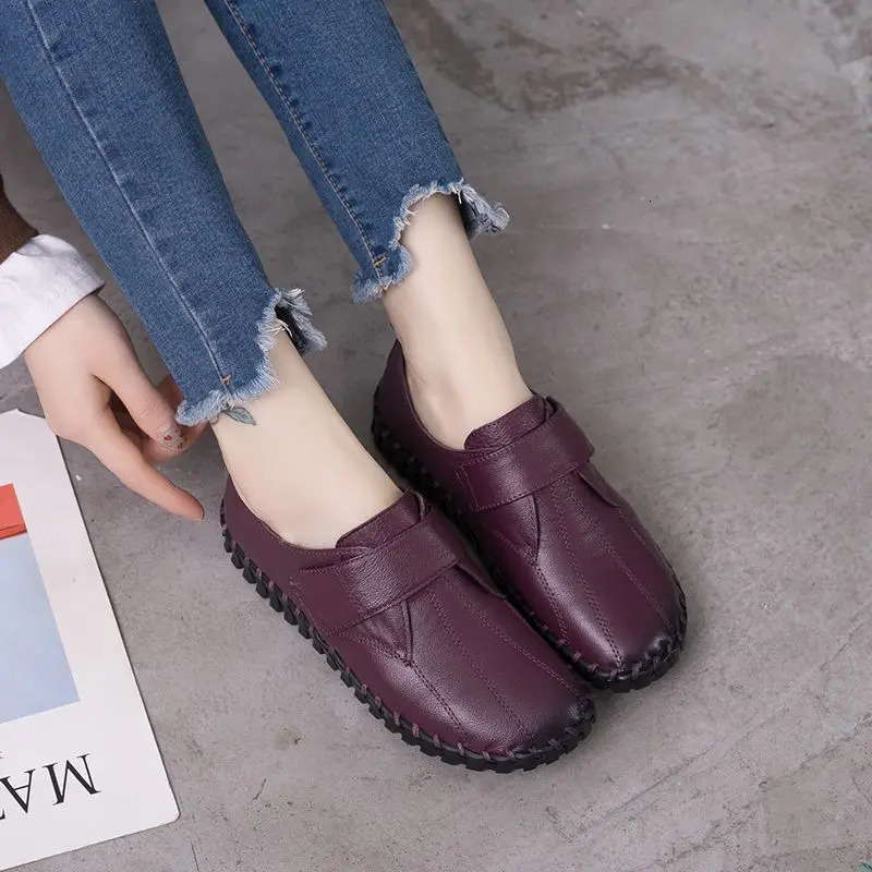 Genuine Leather Shoes For Woman Autumn Flats Female Hook Loop Orthopedic Shoes Big Size 42 Womens Loafers Ladies Blue Moccasins 250707
