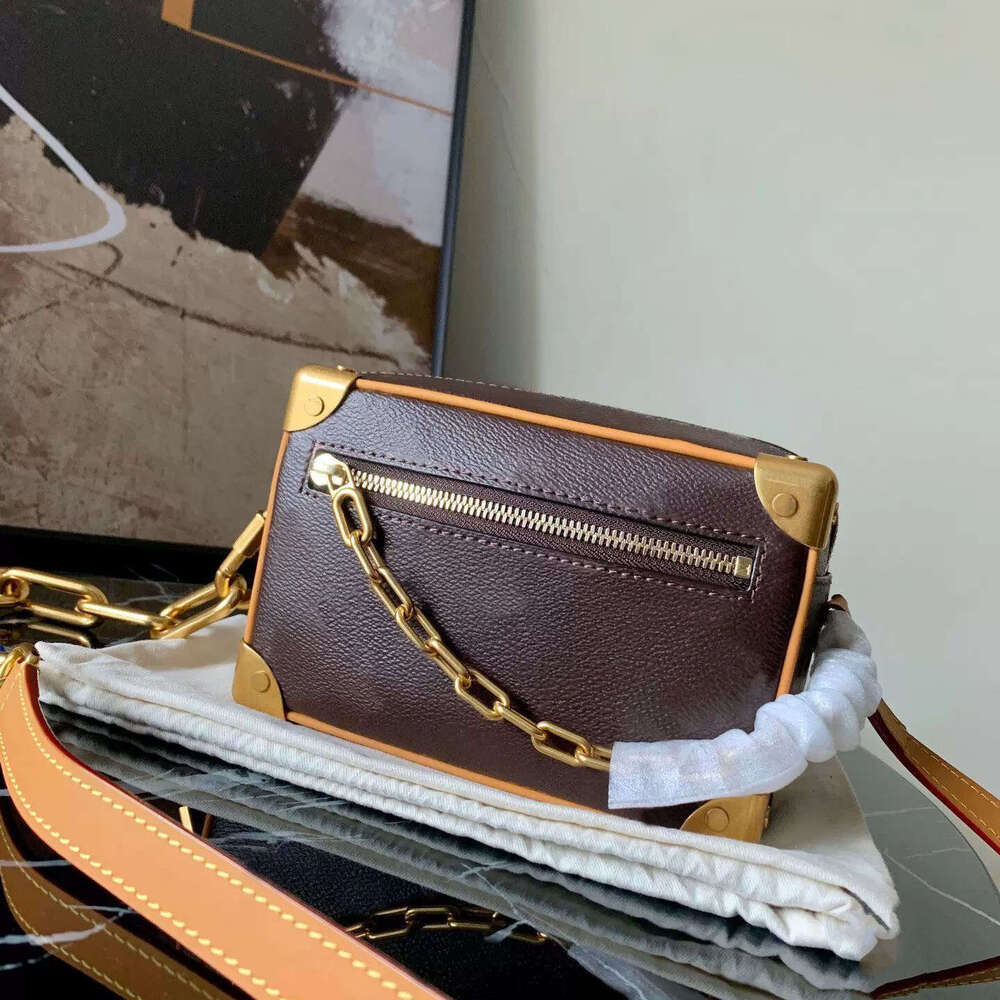 MINI TRUNK designer man bag canvas embossed print genuine calf-leather Chain box cross-body shoulder bag purse handbag clutch messenger bag