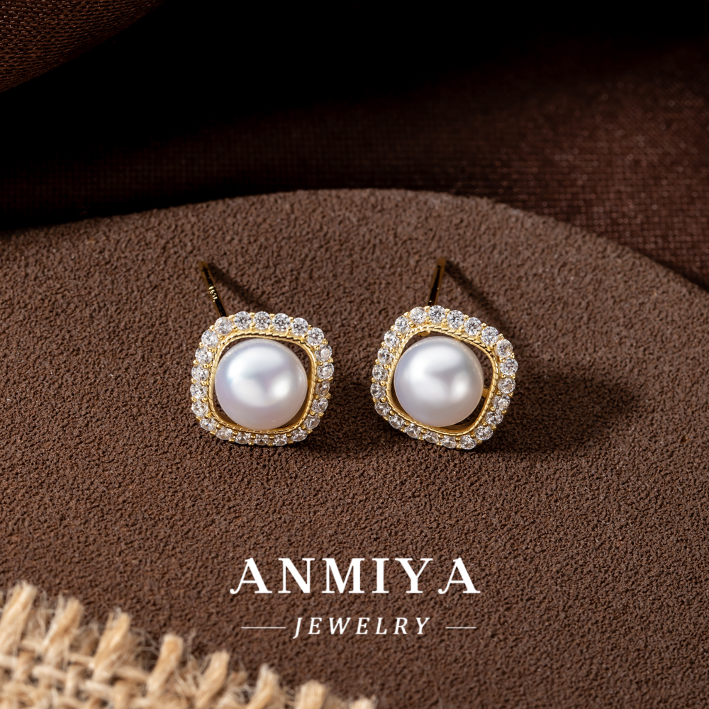 Luxury 925 Silver Needle Pearl Earrings Zircon Pearl Wedding Drop Stud Earrings Women