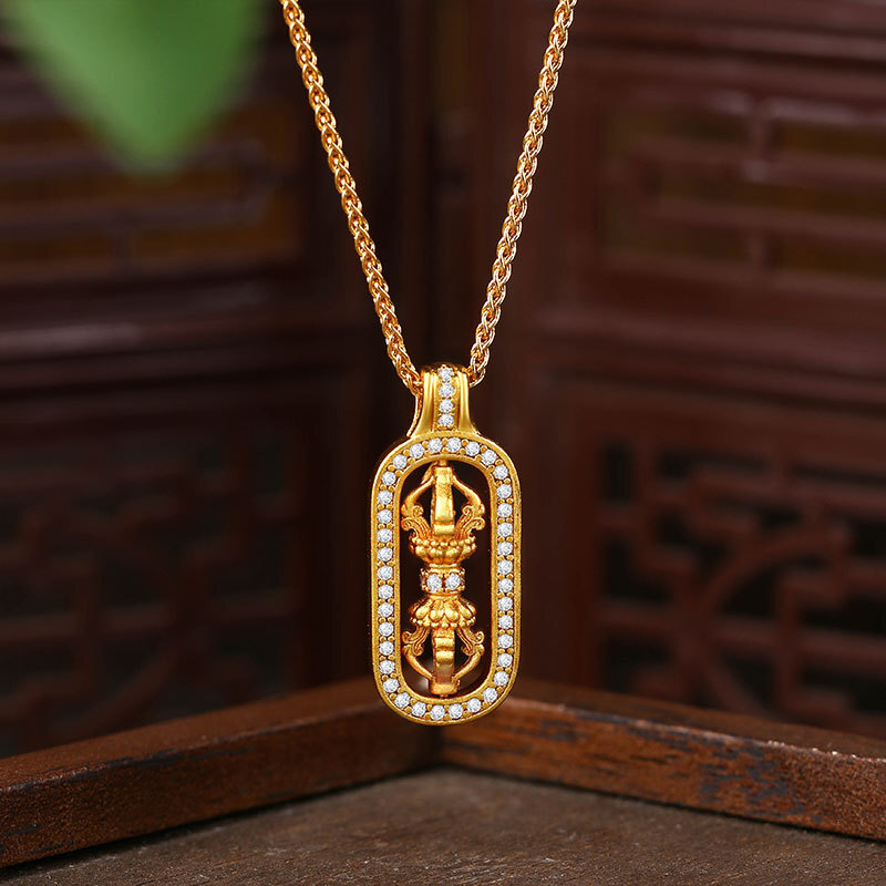 Luxury Jewelry Designer Jewelry High Color Retention Ancient Gold Plated Rotatable Vajra Necklace For Women Pendant Wei Xue Same Style Inlaid Diamond 