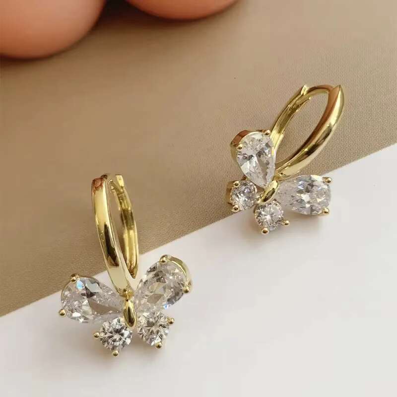 Exquisite Butterfly Shaped Cubic ZIrconia Earring for Women Bridal Wedding Silver/Gold/Rose Gold Plated Hoop Earrings