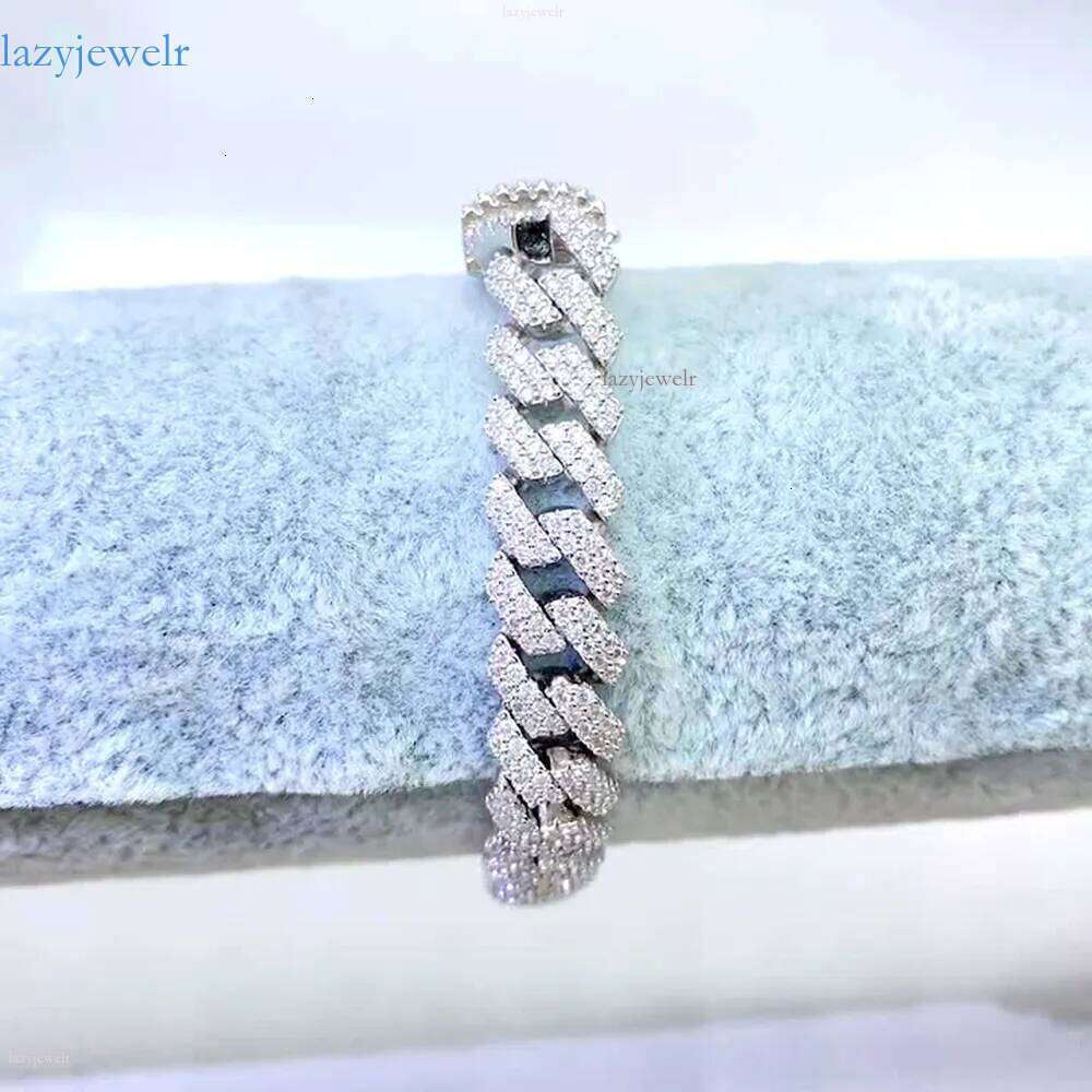 10mm 2 Rows Big Moissanite Bracelet For Men Women S Sier Cuban Chain Real Dias Hip Jewelry With GRA