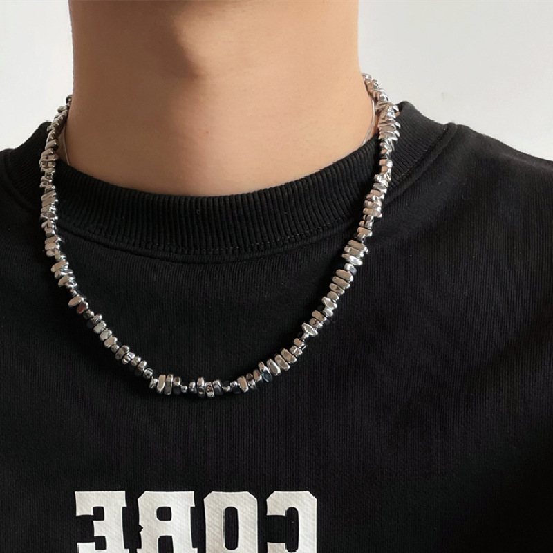 Luxury Jewelry Designer Jewelry Titanium Steel Irregular Silver Fragment Necklace Hip-hop Minimalist Style Niche Design Sense Light Luxury Couple Wome