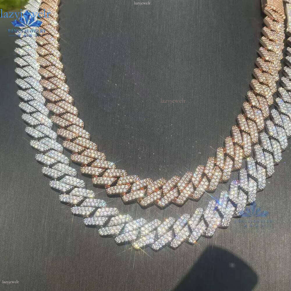 Pass Dia Tester 8mm-12mm Two Rows Sier Moissanite Ice Out Hiphop Cuban Link Chain Bracelet