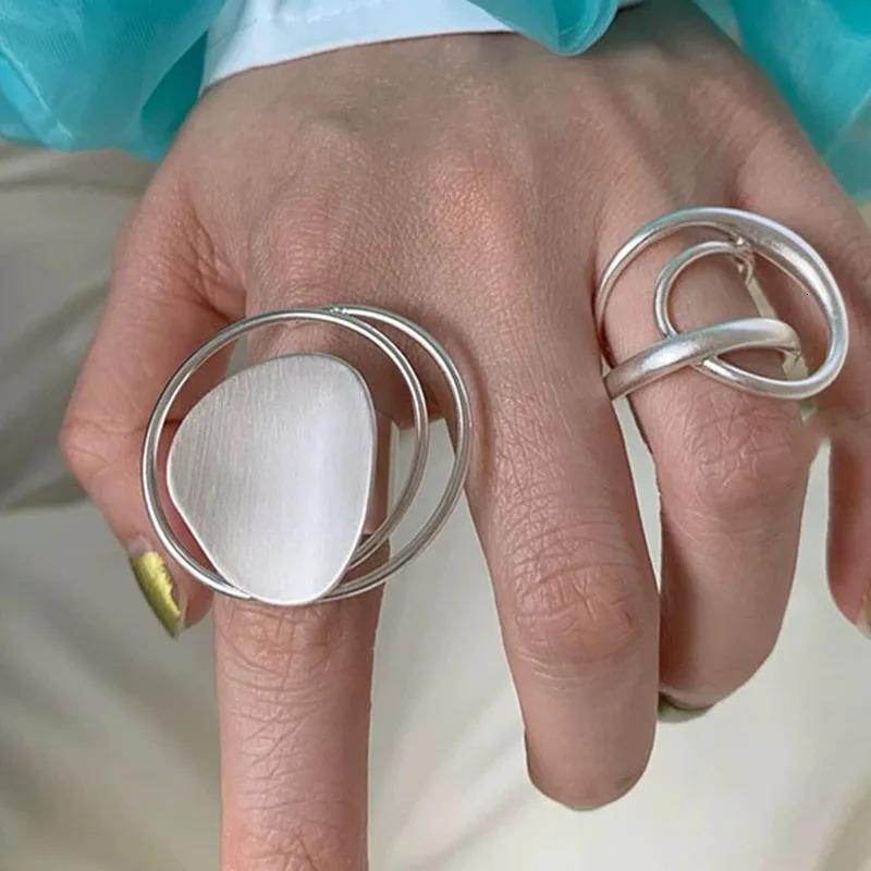 925 Sterling Silver Rings for Women Couple Minimalist Handmade Simple Big Circle Ring Fine Jewelry Gift Prevent Allergy 250708