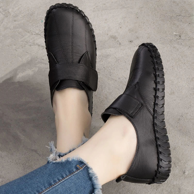 Genuine Leather Shoes For Woman Autumn Flats Female Hook Loop Orthopedic Shoes Big Size 42 Womens Loafers Ladies Blue Moccasins 250707