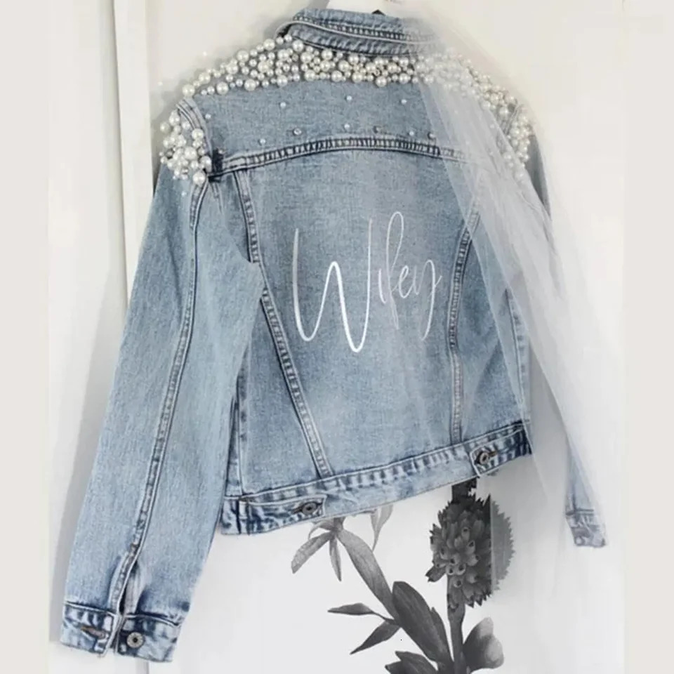 Bachelorette Wifey Jean Jackets Hen Party Gift Custom Bride Denim Jacket Pearl Mrs Outerwear Personalised Coats Wedding Day 250709