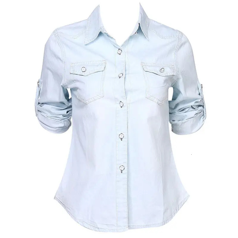 Summer Fashion Women Casual Long sleeve tops Soft Jean Denim Sleeve Shirt Tops Blouse Jackets Femenino Camisas De Mujer 250704