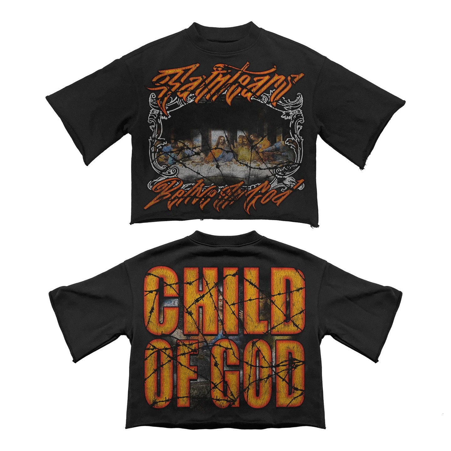 Streetwear Classic Seven Quarter Sleeves Tops Retro Paintings Letter Graphics Printed T Shirt Harajuku Goth Clothing 250704
