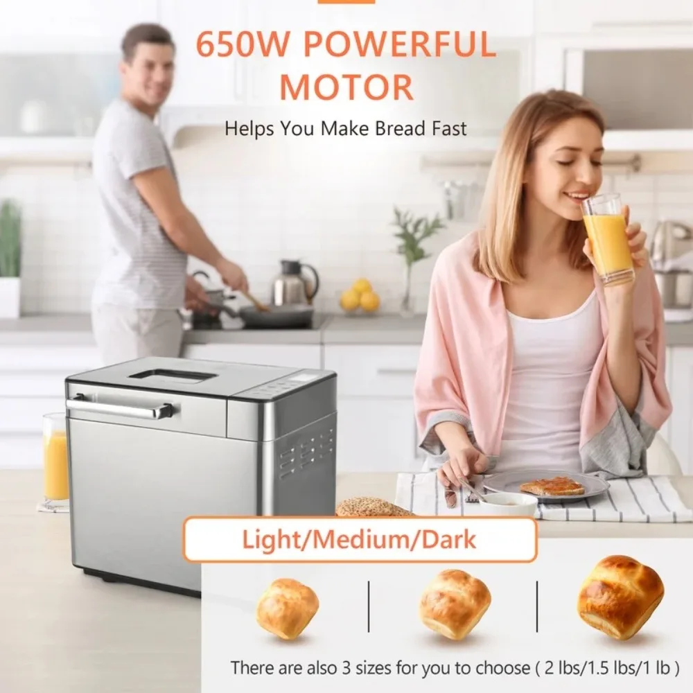 Bread Maker 2LB Dough u0026 Bread Maker Machine with Auto Fruit and Nut Dispenser Fit for 3 Loaf Sizes u0026 3 Crust Colors