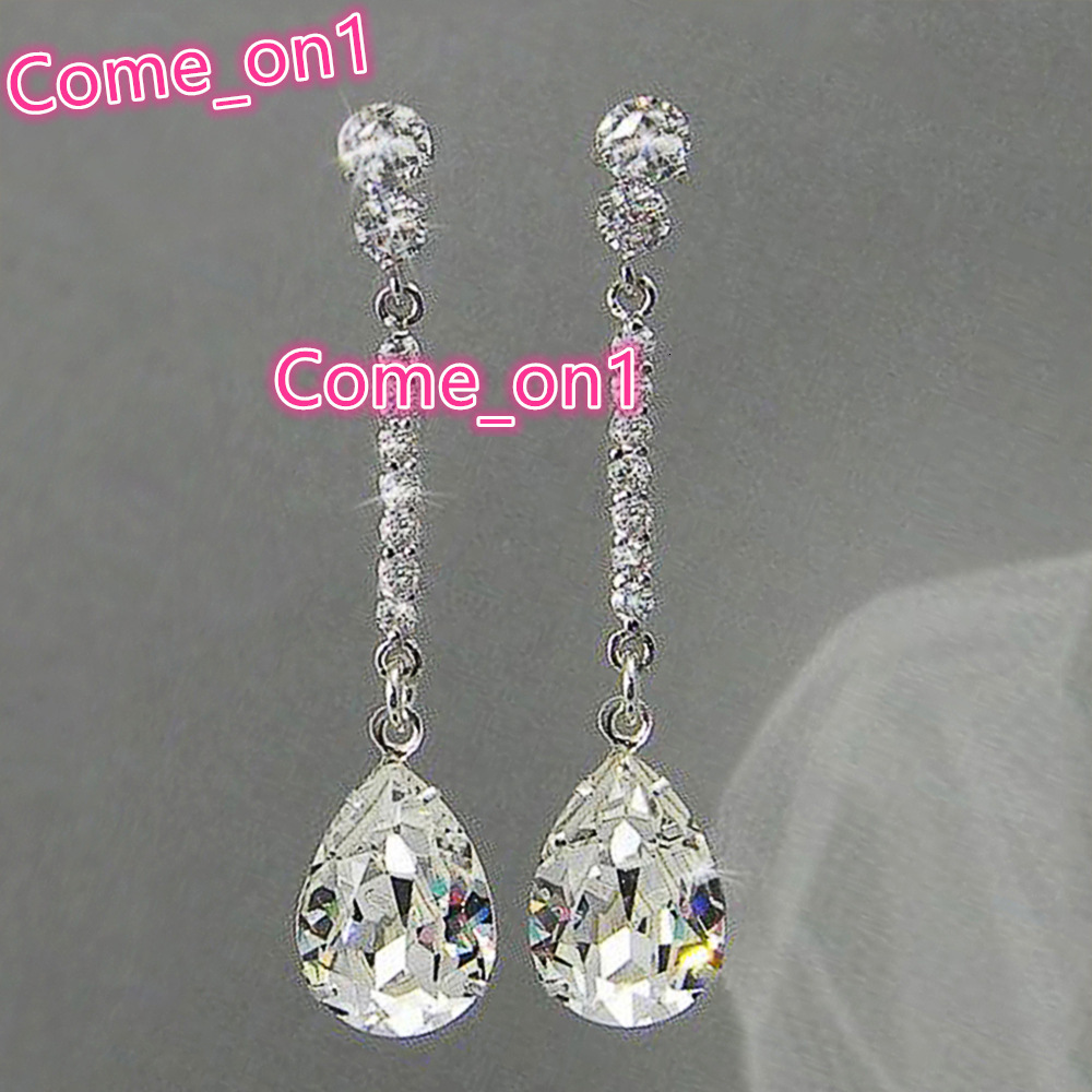 Luxury Women Jewelry Earrings Imitated Diamond Silver Plating Pear Design Elegant Wedding Women Long Hanging Earrings